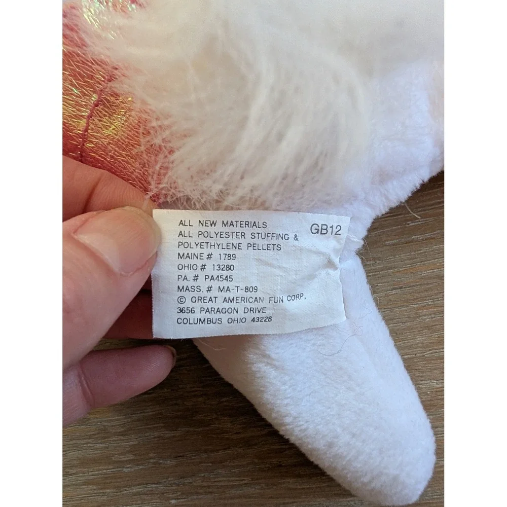 White‎ Pegasus Beanie Plush Iridescent Pink Wings Unicorn Horse Nursery Fantasy